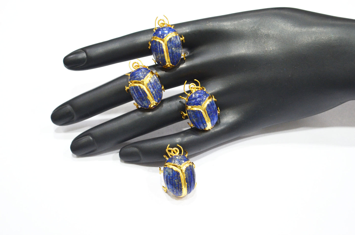 Lapis Lazuli Electroplated Beetle Pendant , Egyptian Scarab Lapis Lazuli Charm , Sold By Piece , Use To Make Jewelry , 2 - 2.25 cm , 31347B