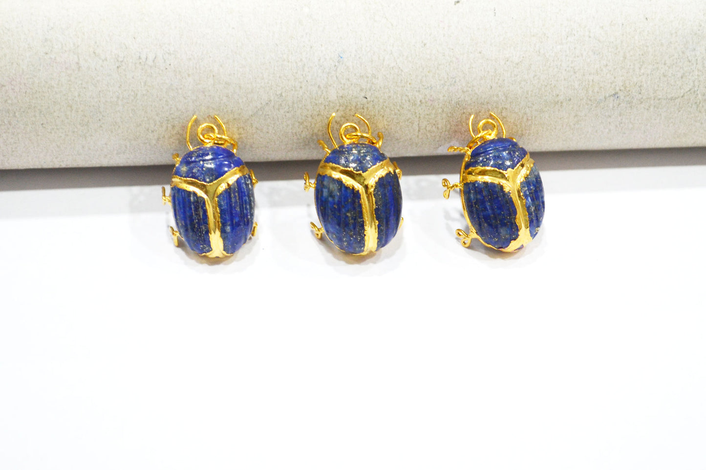 Lapis Lazuli Electroplated Beetle Pendant , Egyptian Scarab Lapis Lazuli Charm , Sold By Piece , Use To Make Jewelry , 2 - 2.25 cm , 31347B