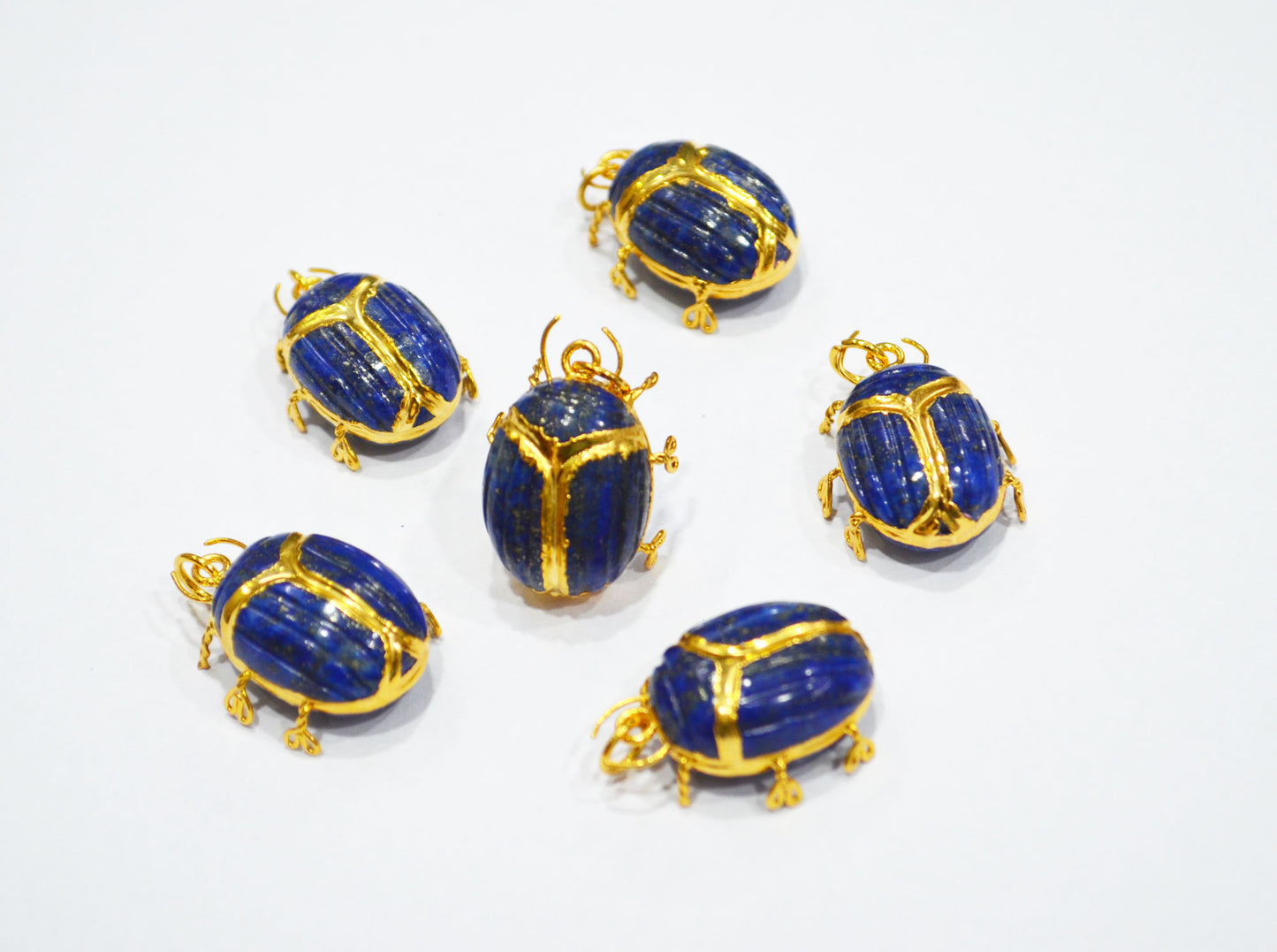 Lapis Lazuli Electroplated Beetle Pendant , Egyptian Scarab Lapis Lazuli Charm , Sold By Piece , Use To Make Jewelry , 2 - 2.25 cm , 31347B