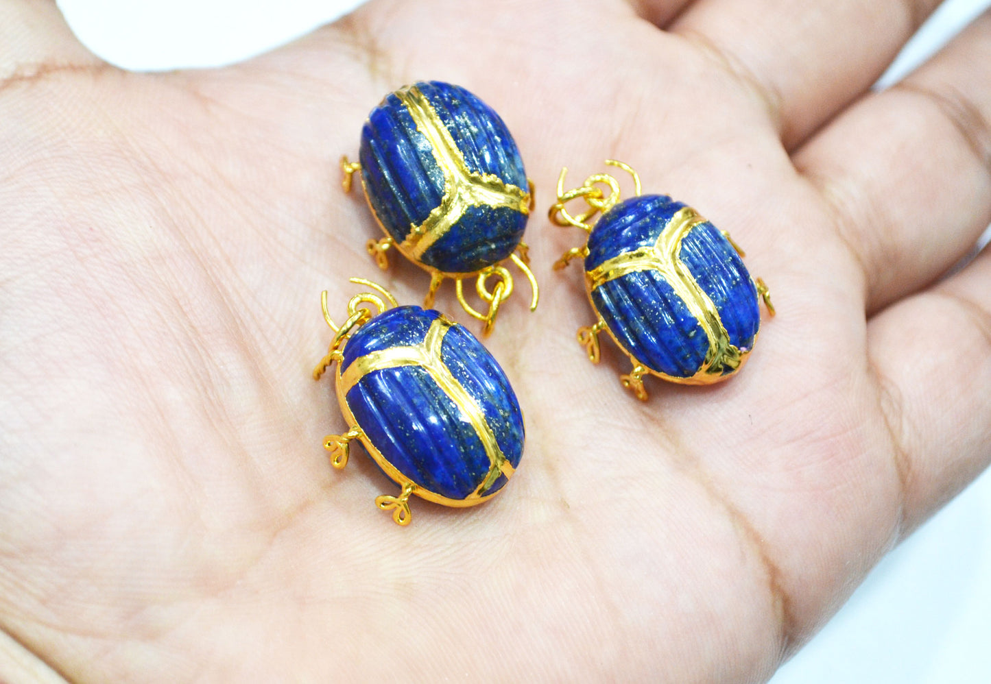 Lapis Lazuli Electroplated Beetle Pendant , Egyptian Scarab Lapis Lazuli Charm , Sold By Piece , Use To Make Jewelry , 2 - 2.25 cm , 31347B
