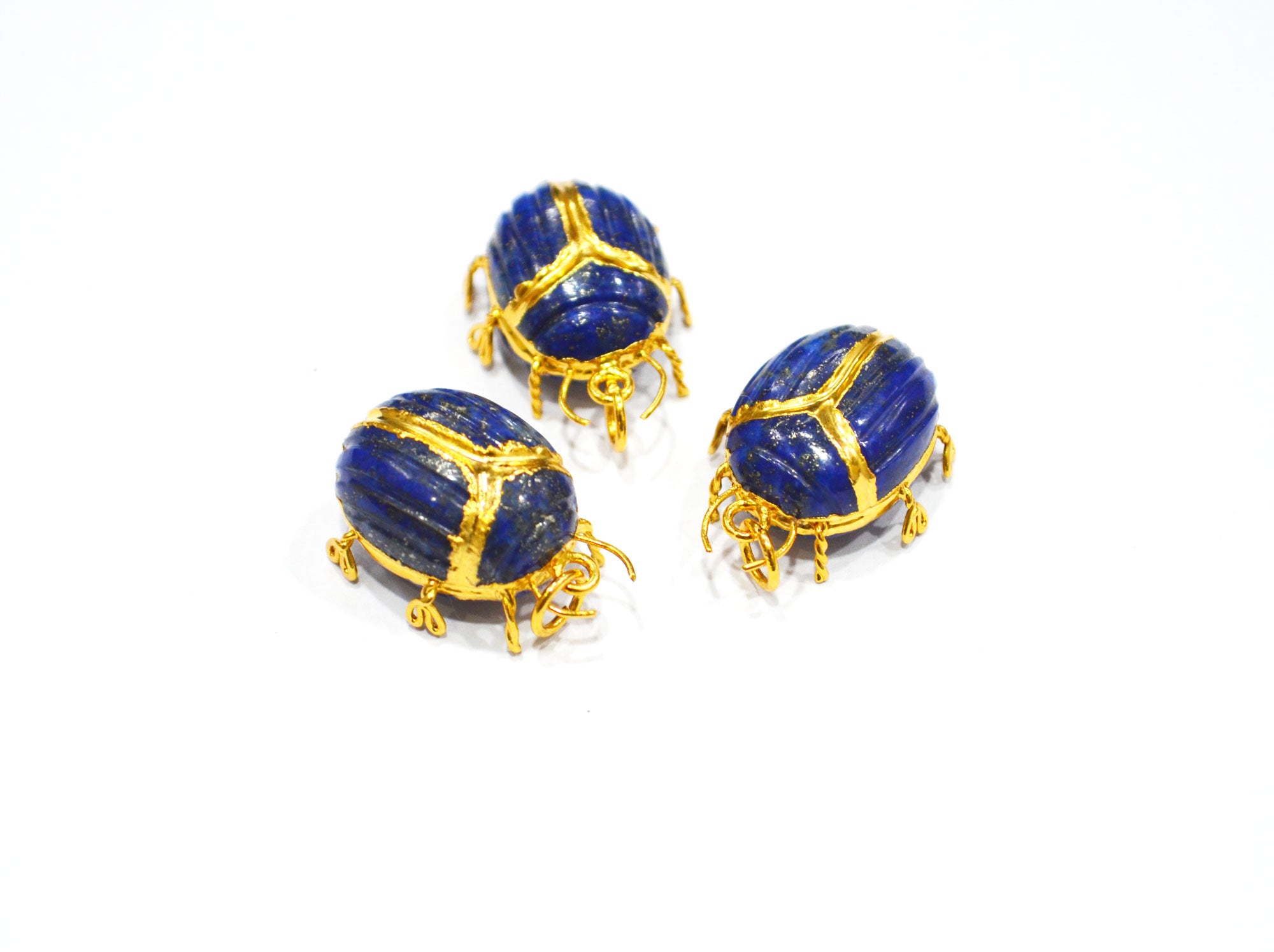 Lapis Lazuli Electroplated Beetle Pendant , Egyptian Scarab Lapis Lazuli Charm , Sold By Piece , Use To Make Jewelry , 2 - 2.25 cm , 31347B