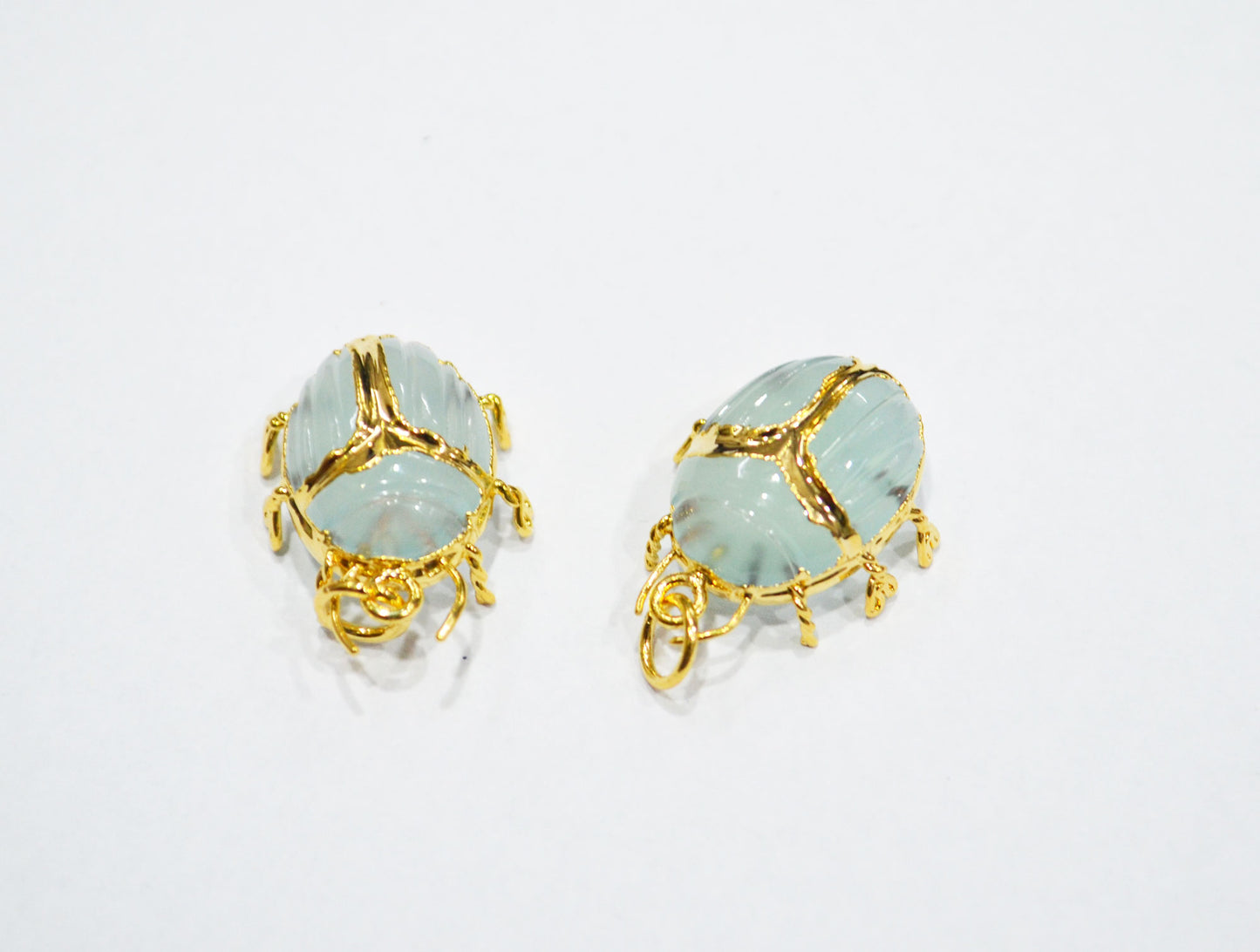 Light Color Aqua Chalcedony Electroplated Beetle Pendant , Egyptian Scarab Aqua Charm , Sold By Piece , Use To Make Jewelry , 2 - 2.25 cm , 31347D