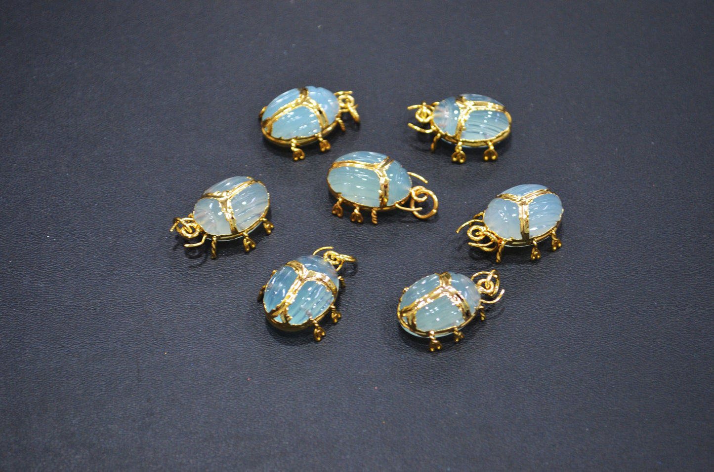 Light Color Aqua Chalcedony Electroplated Beetle Pendant , Egyptian Scarab Aqua Charm , Sold By Piece , Use To Make Jewelry , 2 - 2.25 cm , 31347D