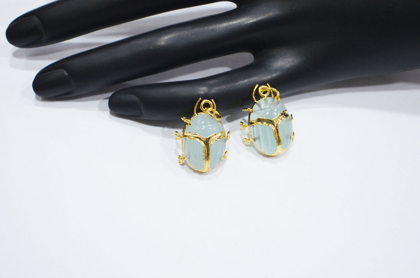 Light Color Aqua Chalcedony Electroplated Beetle Pendant , Egyptian Scarab Aqua Charm , Sold By Piece , Use To Make Jewelry , 2 - 2.25 cm , 31347D