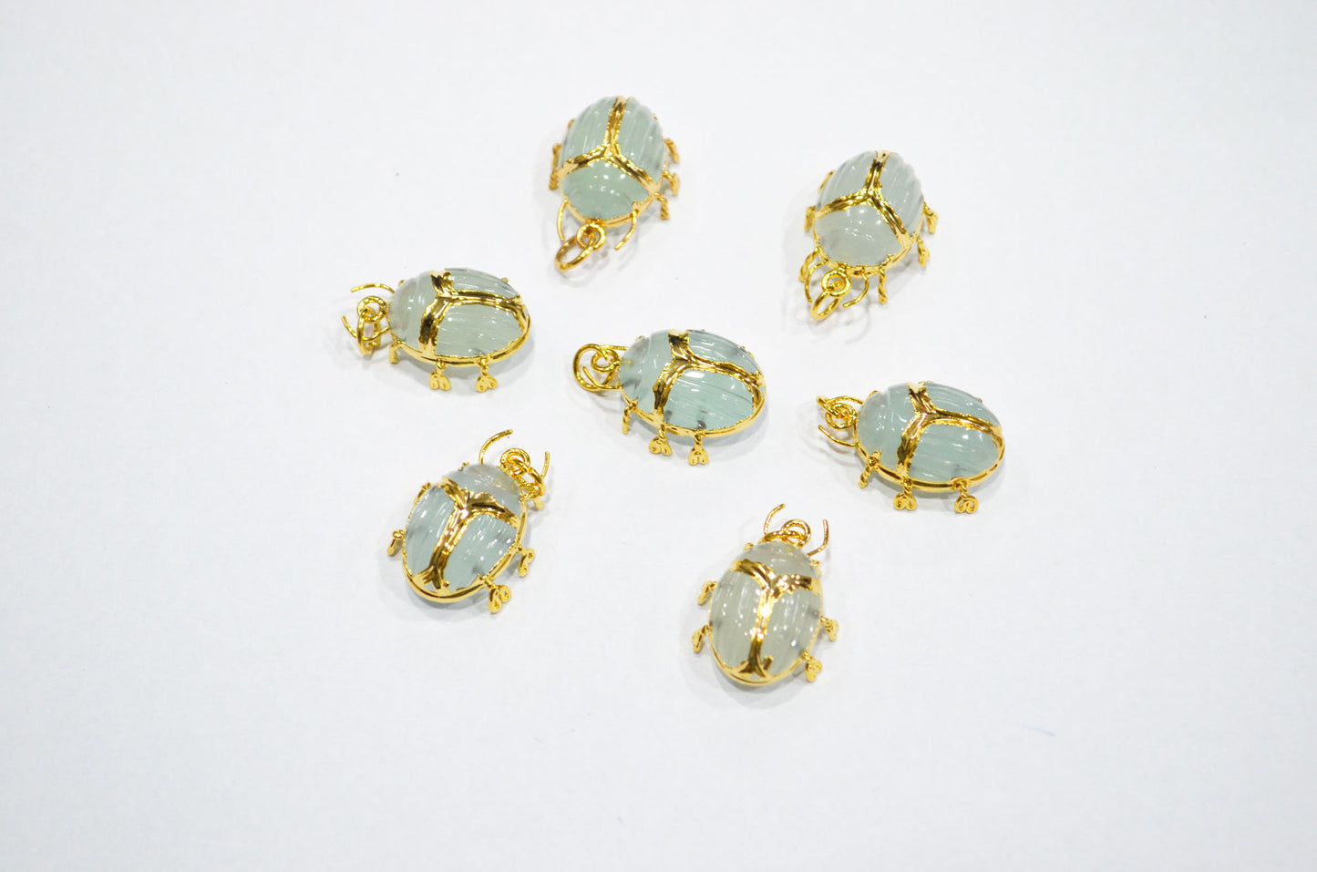 Light Color Aqua Chalcedony Electroplated Beetle Pendant , Egyptian Scarab Aqua Charm , Sold By Piece , Use To Make Jewelry , 2 - 2.25 cm , 31347D