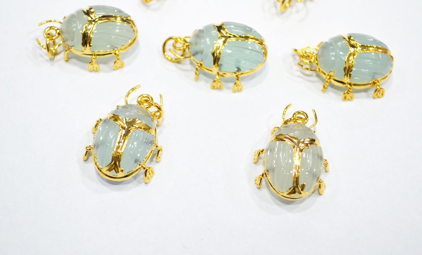 Light Color Aqua Chalcedony Electroplated Beetle Pendant , Egyptian Scarab Aqua Charm , Sold By Piece , Use To Make Jewelry , 2 - 2.25 cm , 31347D
