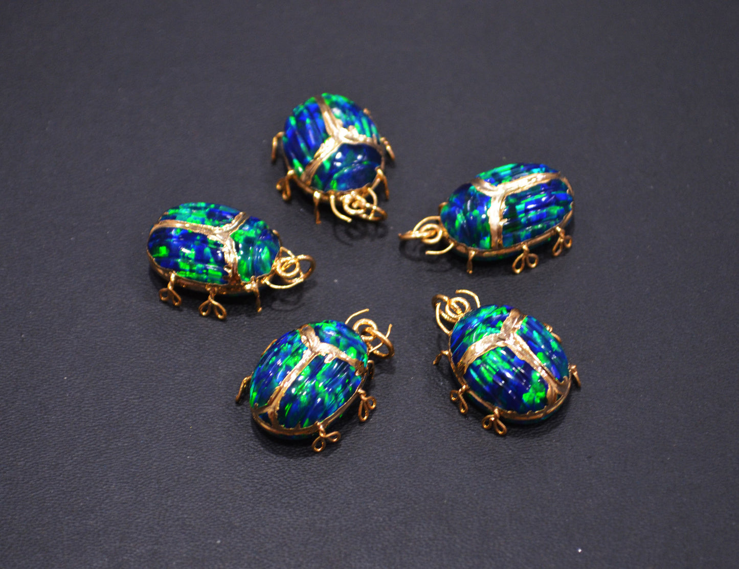 Black Ethiopian Opal Electroplated Beetle Pendant , Egyptian Scarab Opal Charm , Sold By Piece , Use To Make Jewelry , 2.25 - 2.50 cm , 31347E