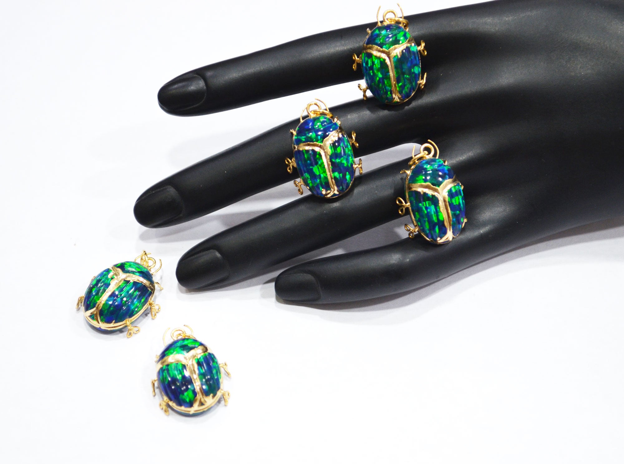 Black Ethiopian Opal Electroplated Beetle Pendant , Egyptian Scarab Opal Charm , Sold By Piece , Use To Make Jewelry , 2.25 - 2.50 cm , 31347E