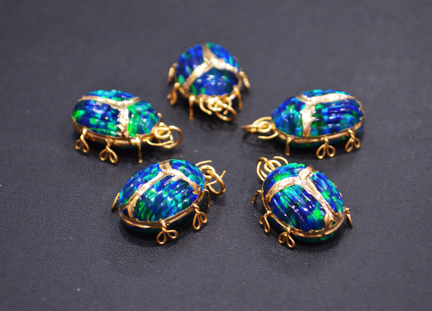 Black Ethiopian Opal Electroplated Beetle Pendant , Egyptian Scarab Opal Charm , Sold By Piece , Use To Make Jewelry , 2.25 - 2.50 cm , 31347E