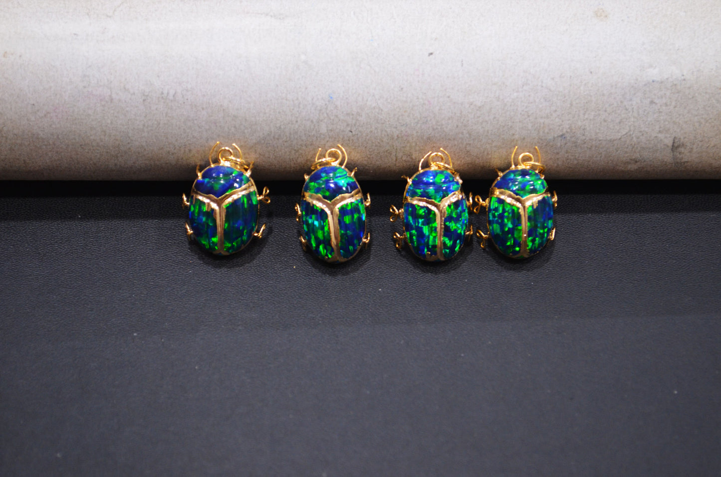 Black Ethiopian Opal Electroplated Beetle Pendant , Egyptian Scarab Opal Charm , Sold By Piece , Use To Make Jewelry , 2.25 - 2.50 cm , 31347E