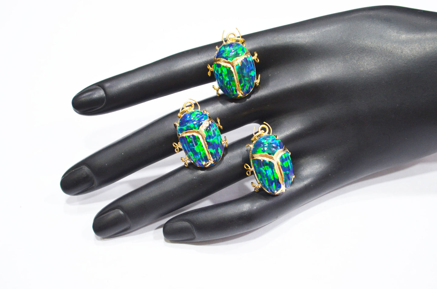 Black Ethiopian Opal Electroplated Beetle Pendant , Egyptian Scarab Opal Charm , Sold By Piece , Use To Make Jewelry , 2.25 - 2.50 cm , 31347E