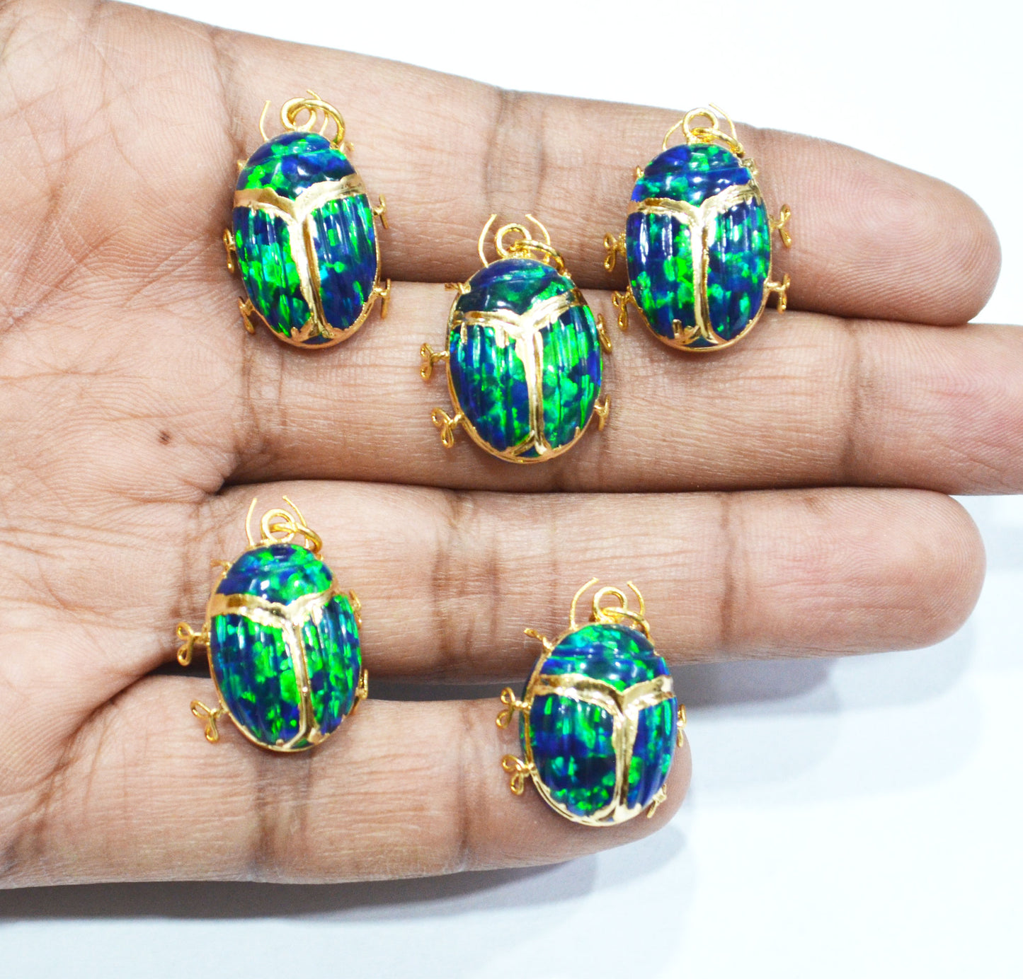 Black Ethiopian Opal Electroplated Beetle Pendant , Egyptian Scarab Opal Charm , Sold By Piece , Use To Make Jewelry , 2.25 - 2.50 cm , 31347E