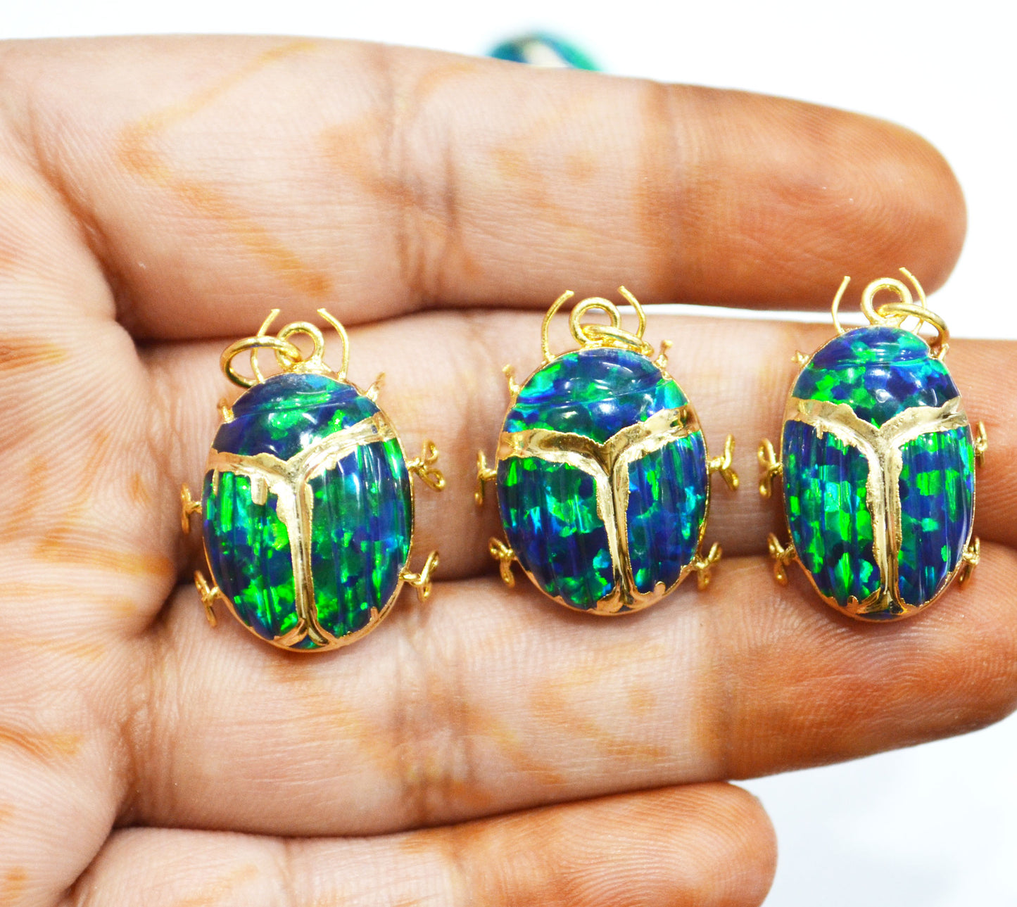 Black Ethiopian Opal Electroplated Beetle Pendant , Egyptian Scarab Opal Charm , Sold By Piece , Use To Make Jewelry , 2.25 - 2.50 cm , 31347E