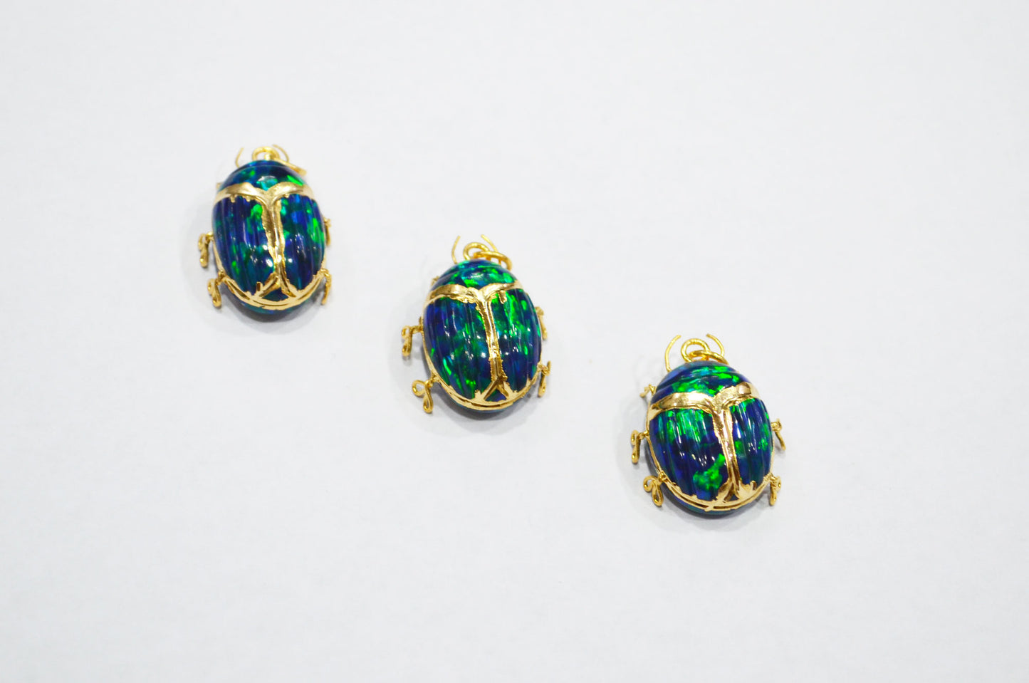 Black Ethiopian Opal Electroplated Beetle Pendant , Egyptian Scarab Opal Charm , Sold By Piece , Use To Make Jewelry , 2.25 - 2.50 cm , 31347E