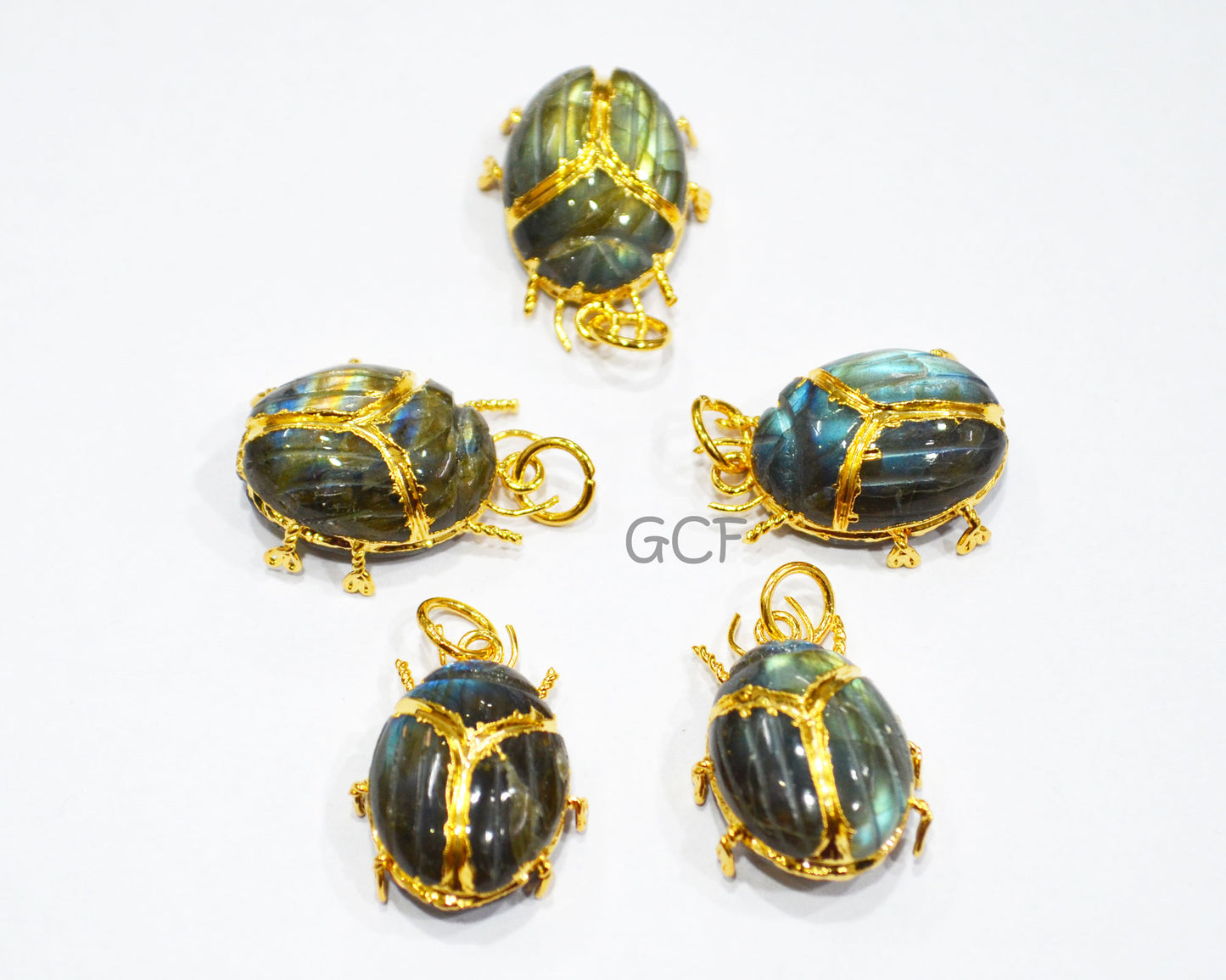 Labradorite Electroplated Beetle Pendant , Egyptian Scarab Labradorite Charm , Sold By Piece , Use To Make Jewelry , 2.25 - 2.50 cm , 31347