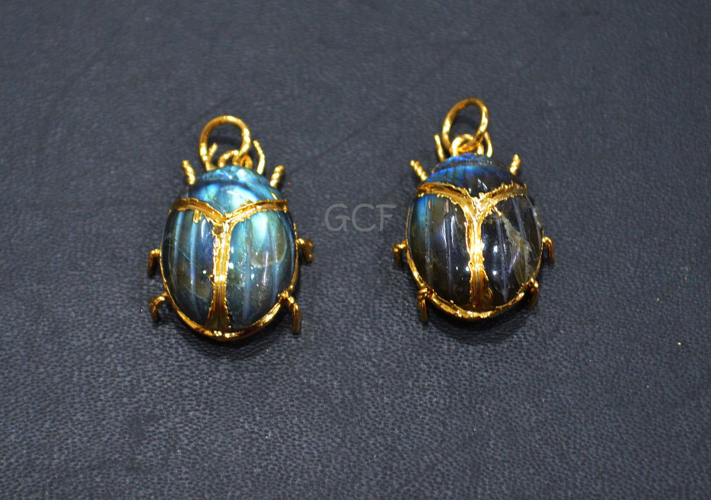 Labradorite Electroplated Beetle Pendant , Egyptian Scarab Labradorite Charm , Sold By Piece , Use To Make Jewelry , 2.25 - 2.50 cm , 31347