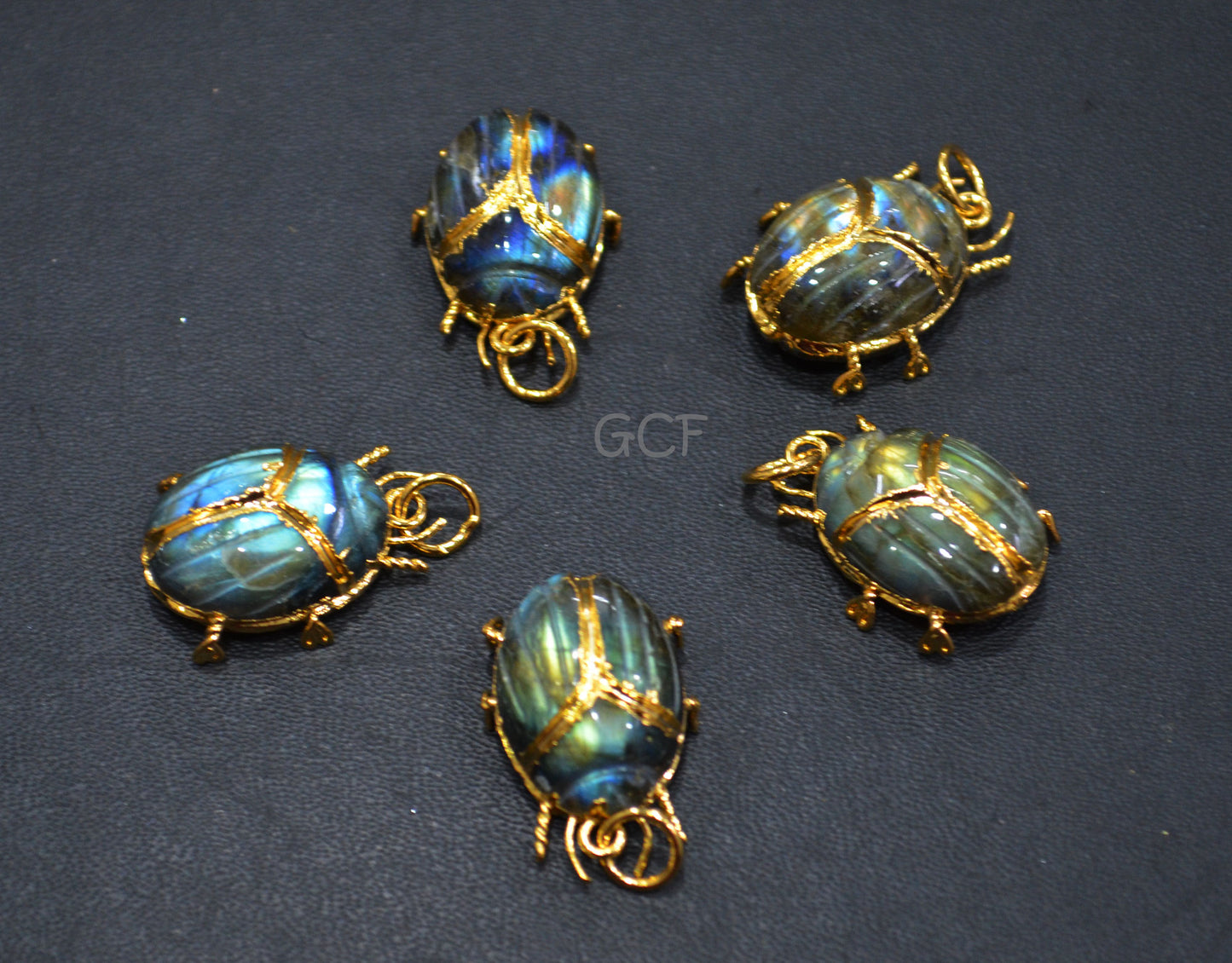 Labradorite Electroplated Beetle Pendant , Egyptian Scarab Labradorite Charm , Sold By Piece , Use To Make Jewelry , 2.25 - 2.50 cm , 31347
