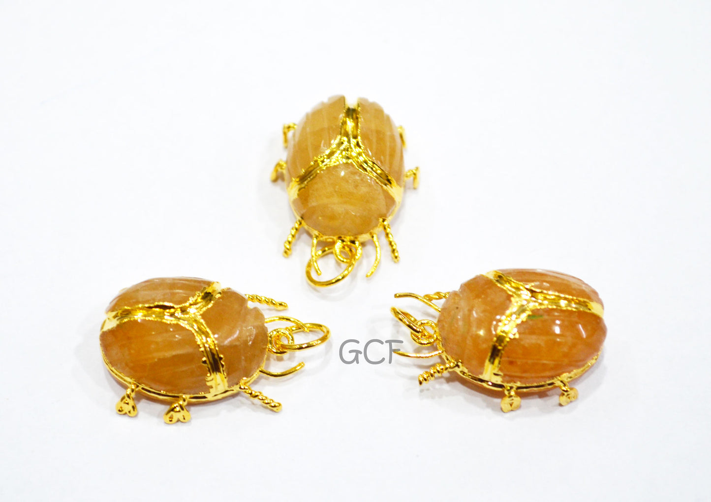 Yellow Aventurine Electroplated Beetle Pendant , Egyptian Scarab Yellow Aventurine Charm , Sold By Piece , 2.50 - 2.75 cm , 31349