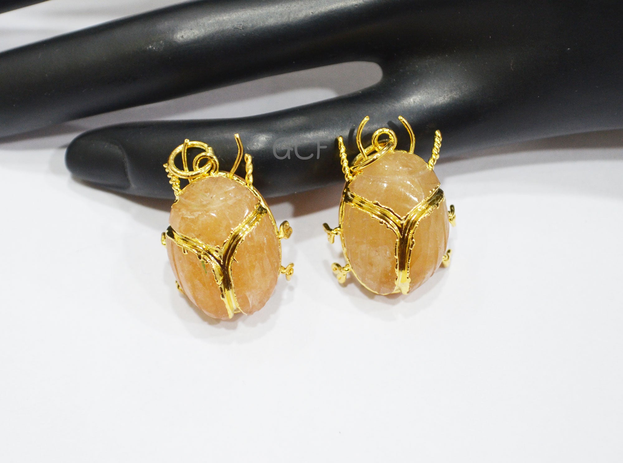 Yellow Aventurine Electroplated Beetle Pendant , Egyptian Scarab Yellow Aventurine Charm , Sold By Piece , 2.50 - 2.75 cm , 31349