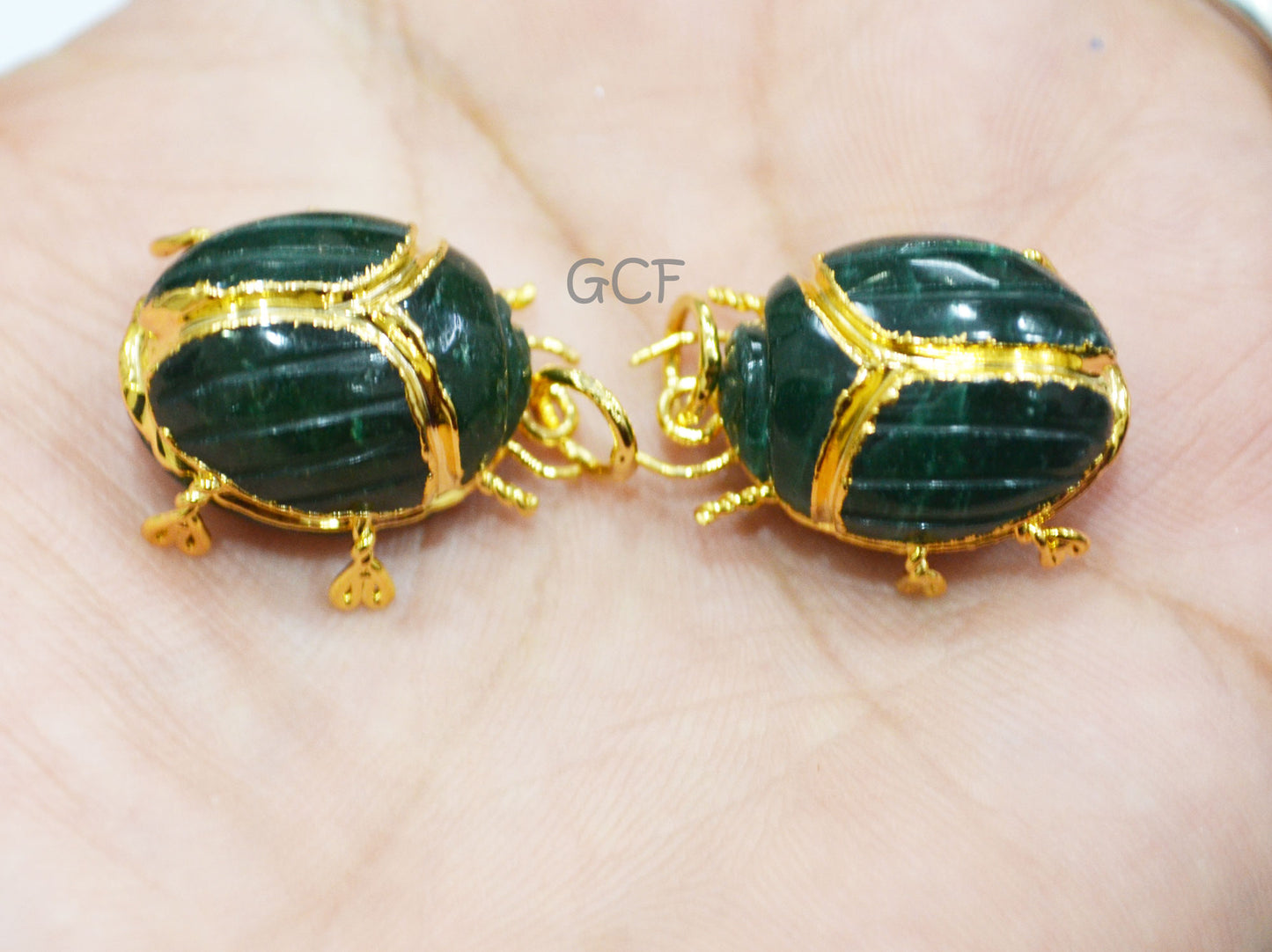 Green Aventurine Electroplated Beetle Pendant , Egyptian Scarab Green Aventurine Charm , Sold By Piece , 2.25 - 2.75 cm , 31350