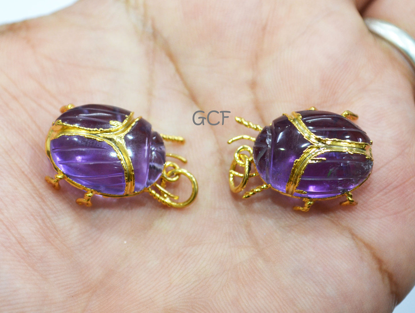 Pink Amethyst Electroplated Beetle Pendant , Egyptian Scarab Pink Amethyst Charm , Sold By Piece , Use To Make Jewelry , 2 - 2.75 cm , 31351