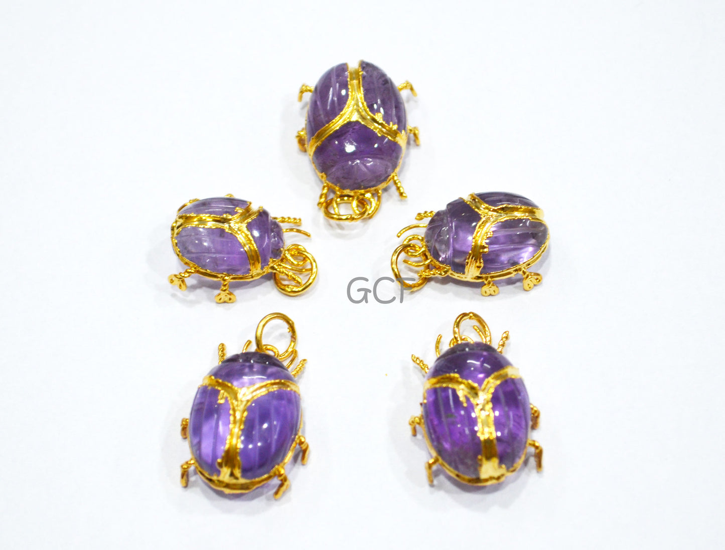 Pink Amethyst Electroplated Beetle Pendant , Egyptian Scarab Pink Amethyst Charm , Sold By Piece , Use To Make Jewelry , 2 - 2.75 cm , 31351