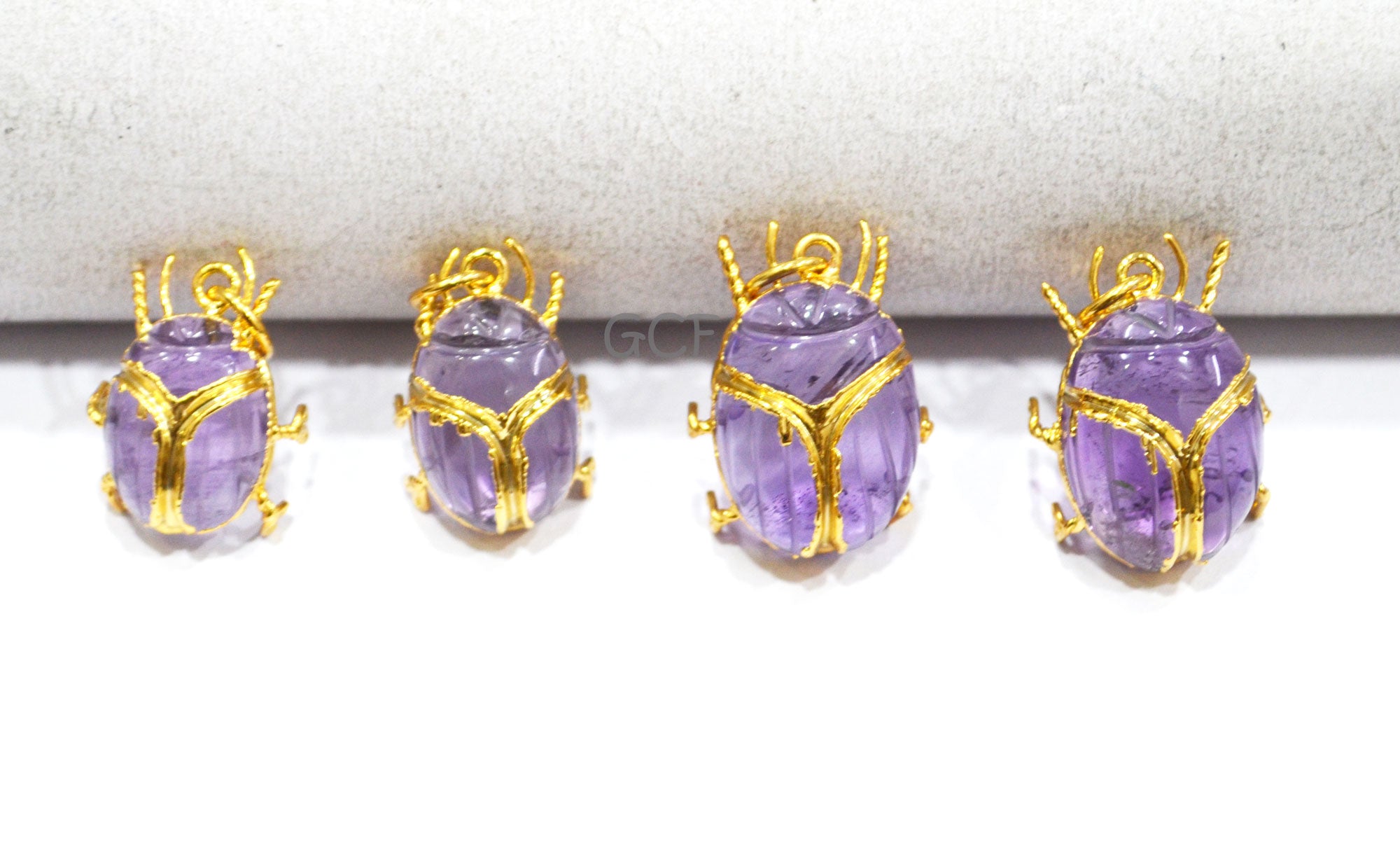 Pink Amethyst Electroplated Beetle Pendant , Egyptian Scarab Pink Amethyst Charm , Sold By Piece , Use To Make Jewelry , 2 - 2.75 cm , 31351