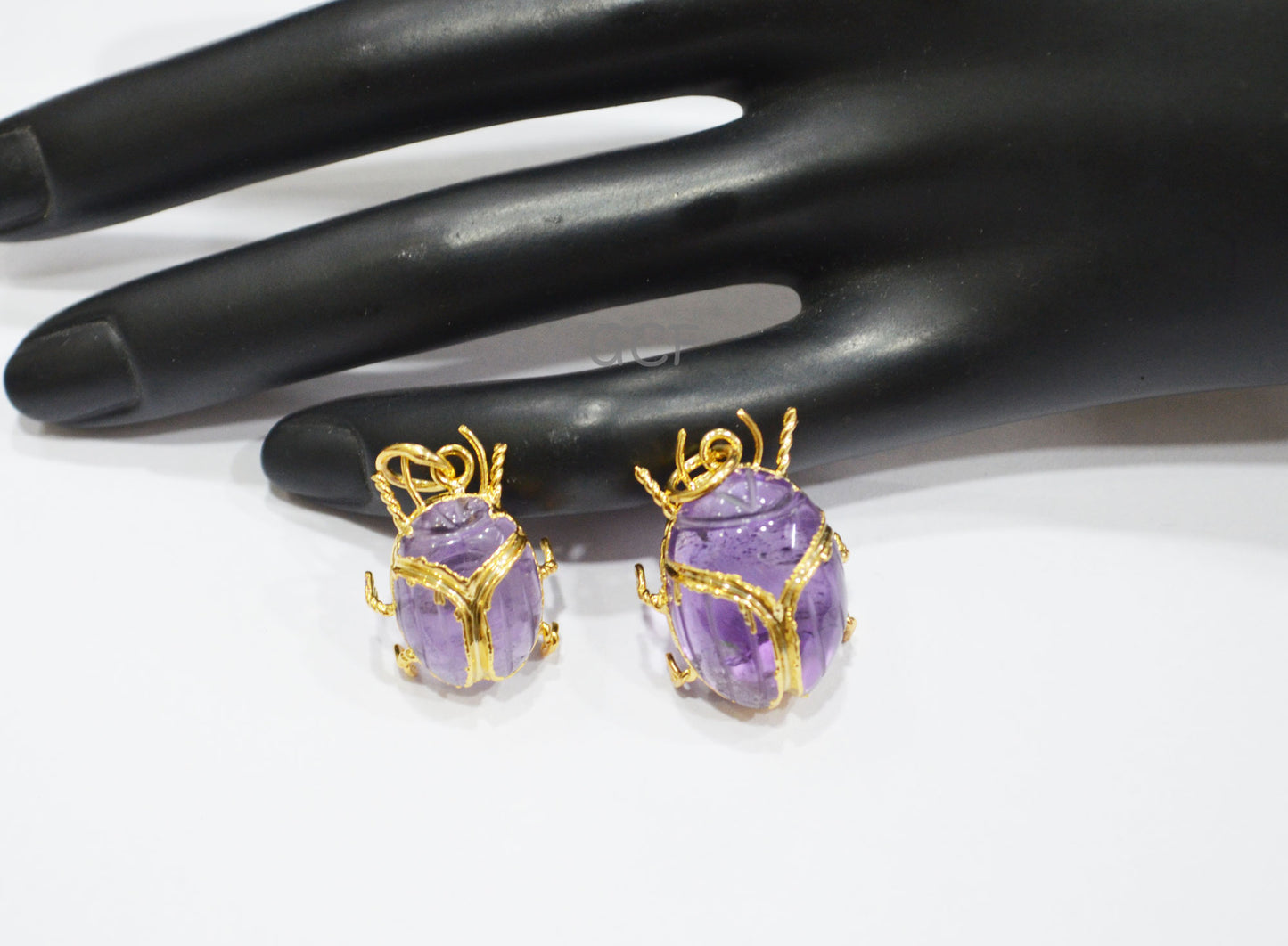 Pink Amethyst Electroplated Beetle Pendant , Egyptian Scarab Pink Amethyst Charm , Sold By Piece , Use To Make Jewelry , 2 - 2.75 cm , 31351