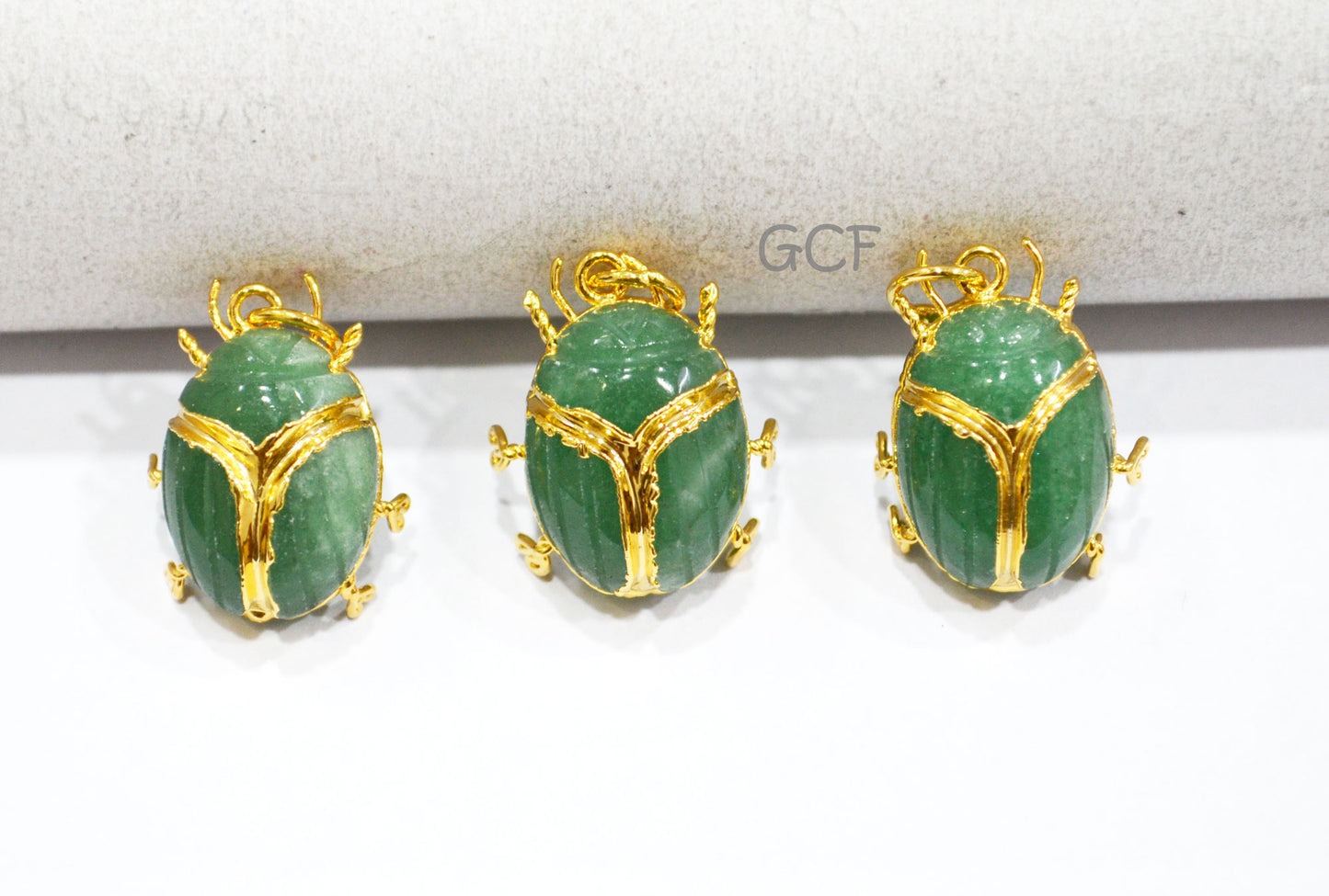 Green Onyx Electroplated Beetle Pendant , Egyptian Scarab Green Onyx Charm , Sold By Piece , Use To Make Jewelry , 2.25 - 2.50 cm , 31352