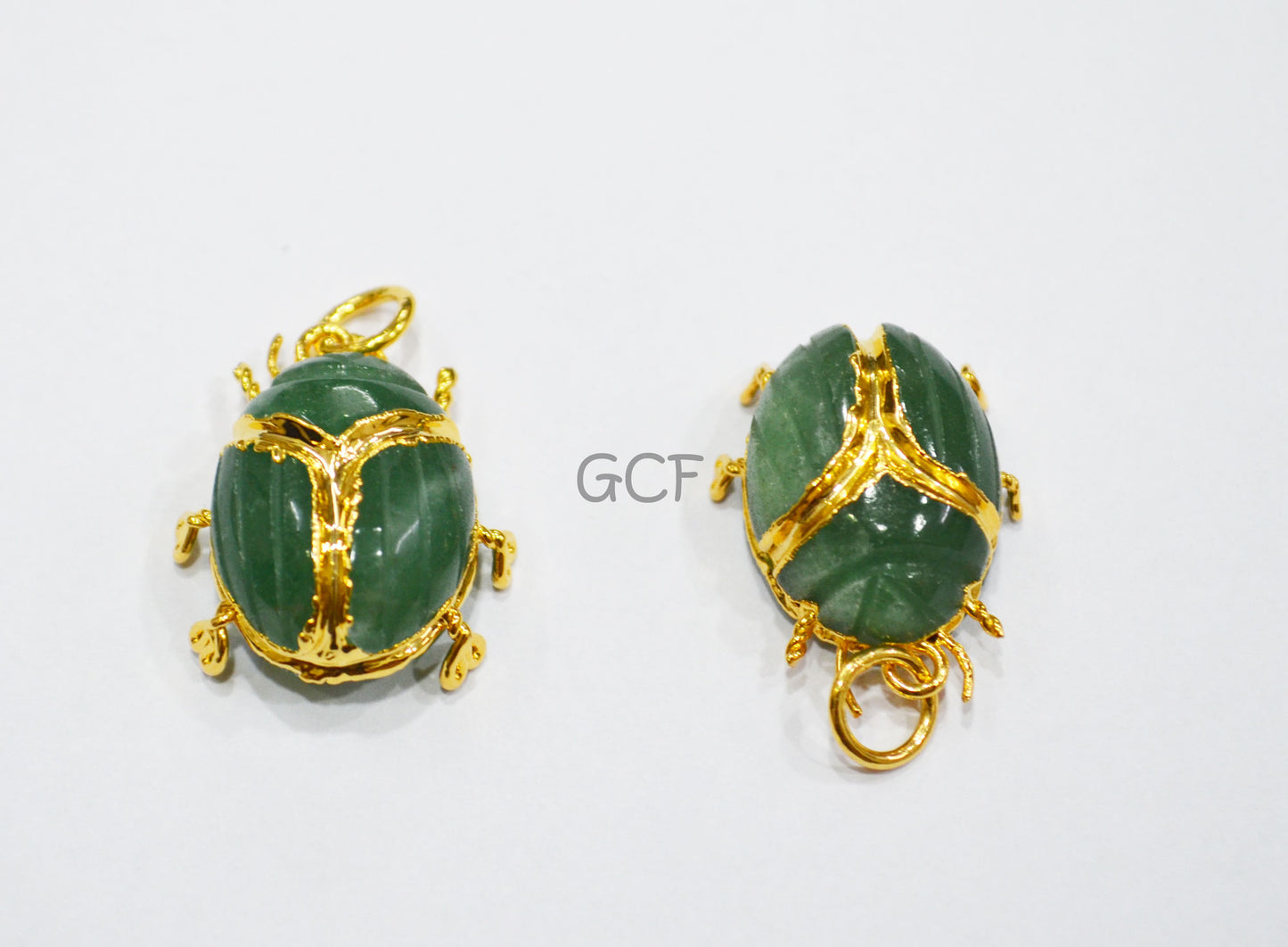 Green Onyx Electroplated Beetle Pendant , Egyptian Scarab Green Onyx Charm , Sold By Piece , Use To Make Jewelry , 2.25 - 2.50 cm , 31352