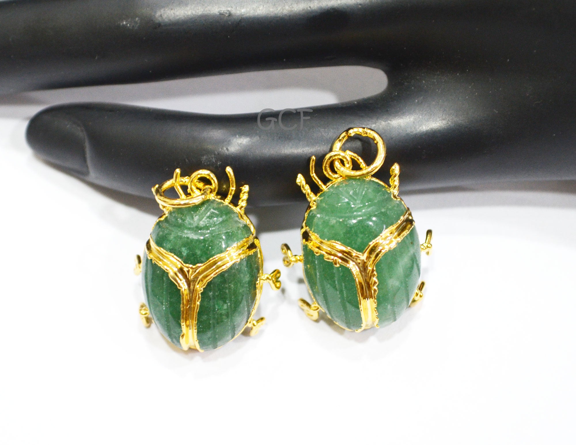 Green Onyx Electroplated Beetle Pendant , Egyptian Scarab Green Onyx Charm , Sold By Piece , Use To Make Jewelry , 2.25 - 2.50 cm , 31352