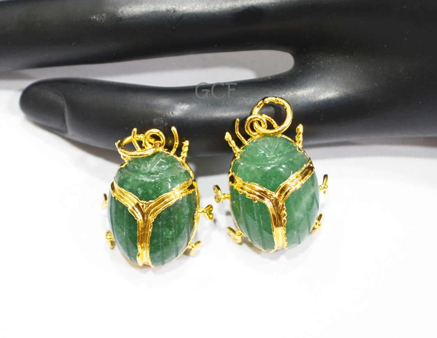 Green Onyx Electroplated Beetle Pendant , Egyptian Scarab Green Onyx Charm , Sold By Piece , Use To Make Jewelry , 2.25 - 2.50 cm , 31352