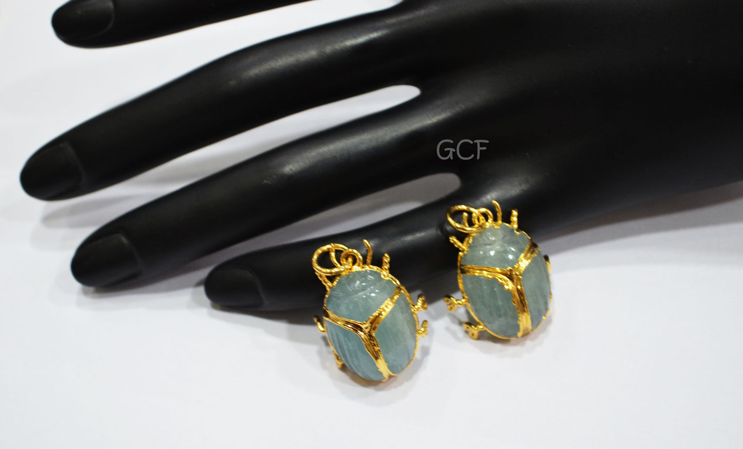 Milky Aquamarine Electroplated Beetle Pendant ,Egyptian Scarab Milky Aquamarine Charm ,Sold By Piece ,Use To Make Jewelry ,2 - 2.5 cm ,31354