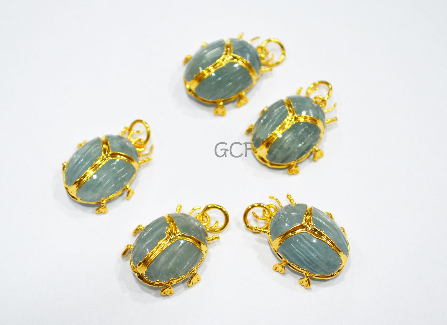 Milky Aquamarine Electroplated Beetle Pendant ,Egyptian Scarab Milky Aquamarine Charm ,Sold By Piece ,Use To Make Jewelry ,2 - 2.5 cm ,31354