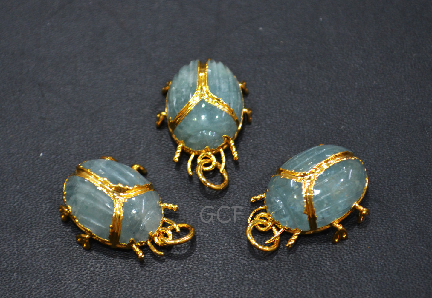 Milky Aquamarine Electroplated Beetle Pendant ,Egyptian Scarab Milky Aquamarine Charm ,Sold By Piece ,Use To Make Jewelry ,2 - 2.5 cm ,31354