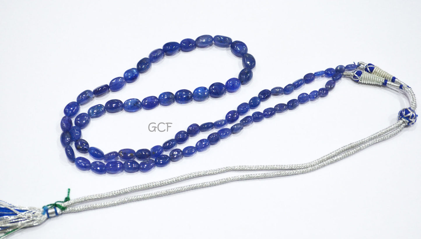 Tanzanite Smooth Oval Nuggets Shape Necklace , Tanzanite 1 Line Necklace 25 Inches Long With Adjustable Tussle , 5x7 - 8.5x12 mm , 31477