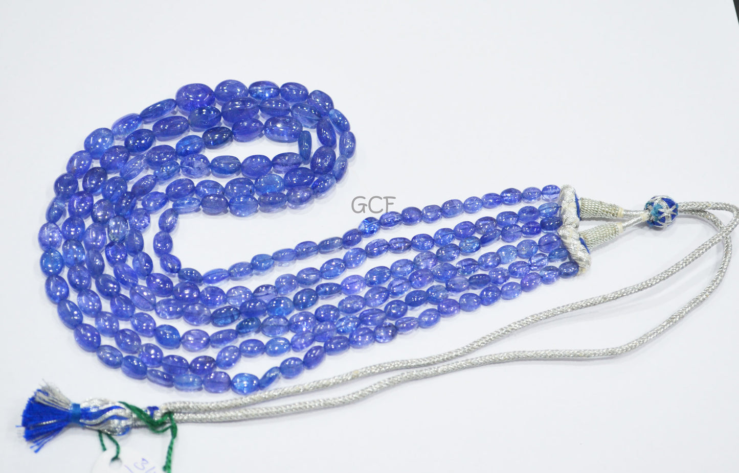 Tanzanite Smooth Oval Nuggets Shape Necklace,Tanzanite 3 Line Necklace 20 - 22 Inches Long With Adjustable Tussle ,5x6.5 - 10.5x13 mm ,31479
