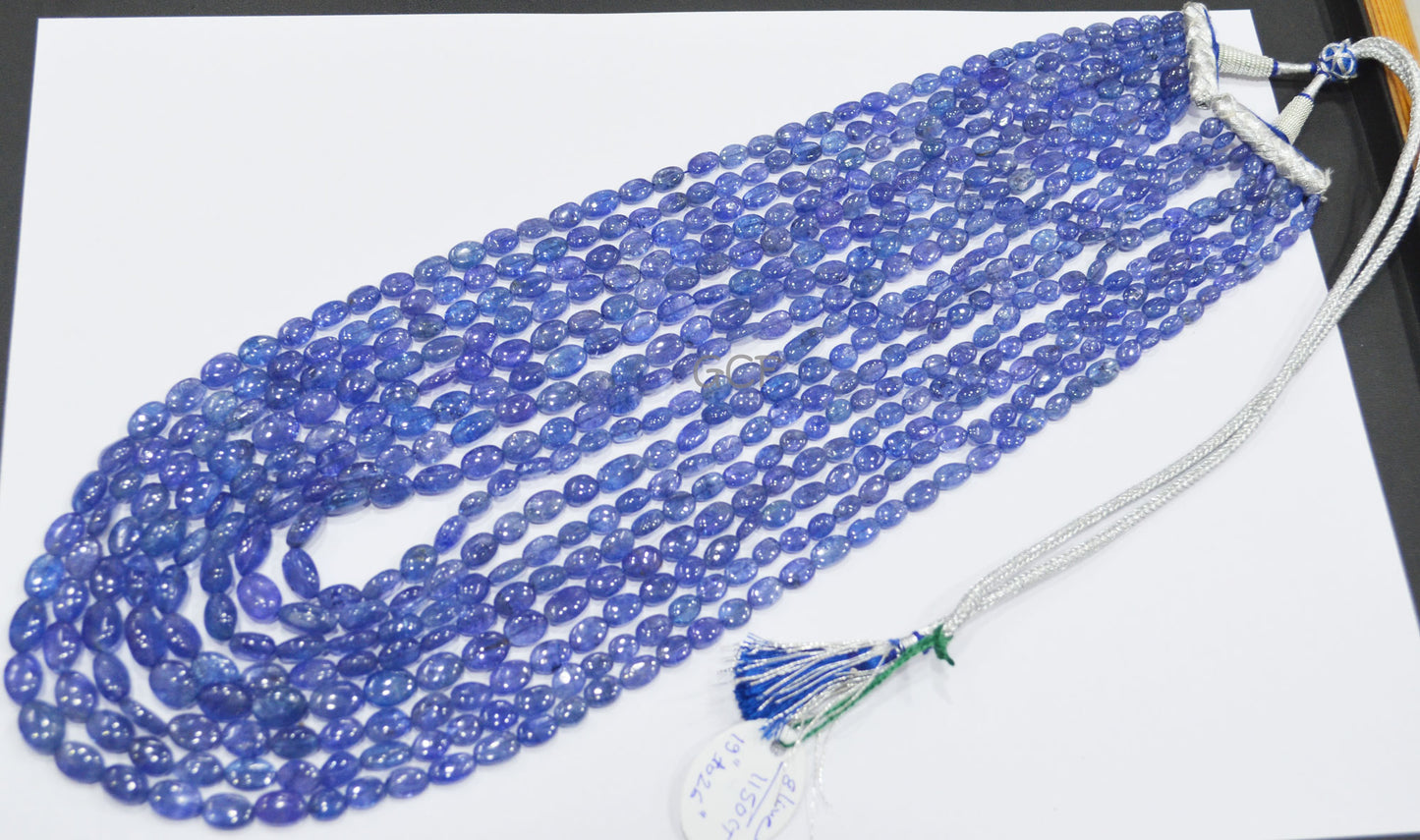 Tanzanite Smooth Oval Nuggets Shape Necklace , Tanzanite 8 Line Necklace 19 - 26 Inches Long With Adjustable Tussle ,5x6 - 9x13 mm ,31480