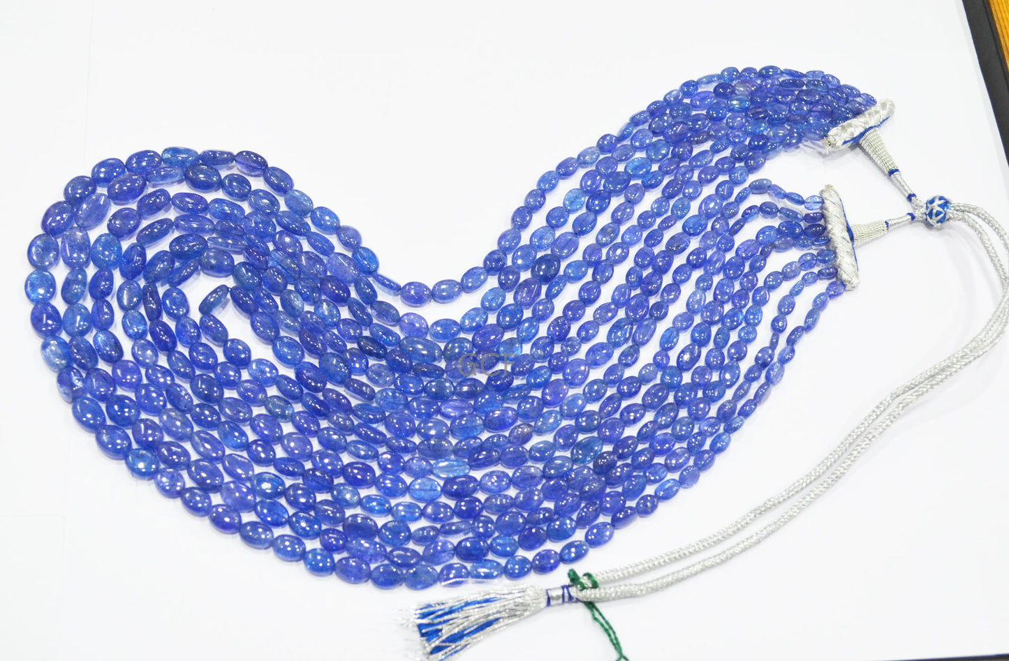 Tanzanite Smooth Oval Nuggets Shape Necklace , Tanzanite 7 Line Necklace 20 - 26 Inches Long With Adjustable Tussle , 5x7 - 9x14 mm , 31481