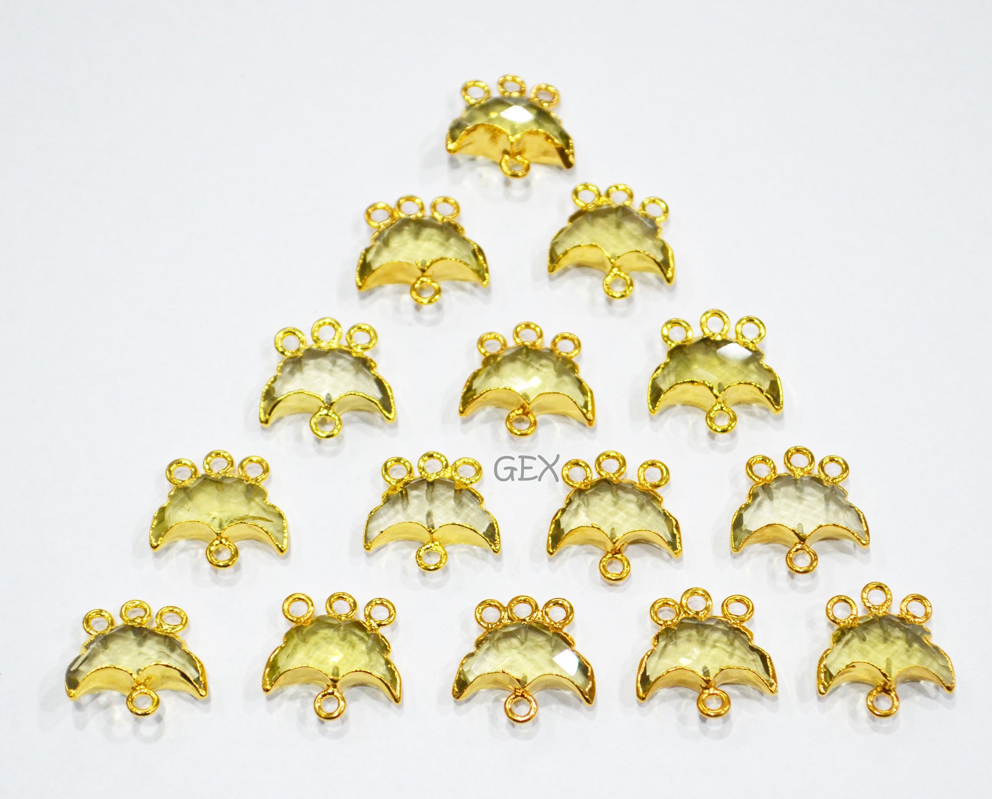 Lemon Quartz Electroplated Half Moon Shape Connector , Lemon Quartz Four Bail Faceted Connector Charm  , Sold By Piece , 15 - 16 mm , 31905