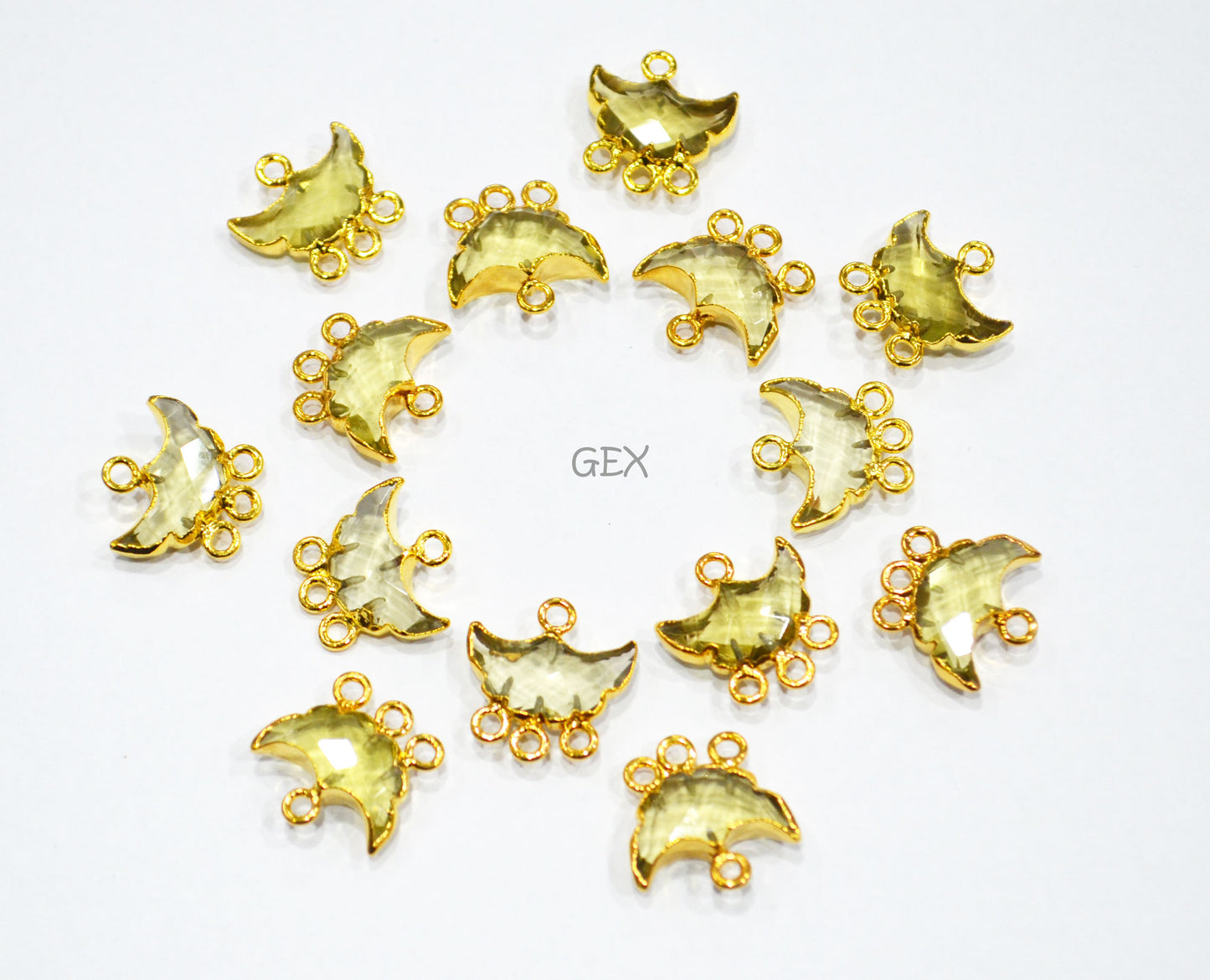 Lemon Quartz Electroplated Half Moon Shape Connector , Lemon Quartz Four Bail Faceted Connector Charm , Sold By Piece , 15 - 16 mm , 31905