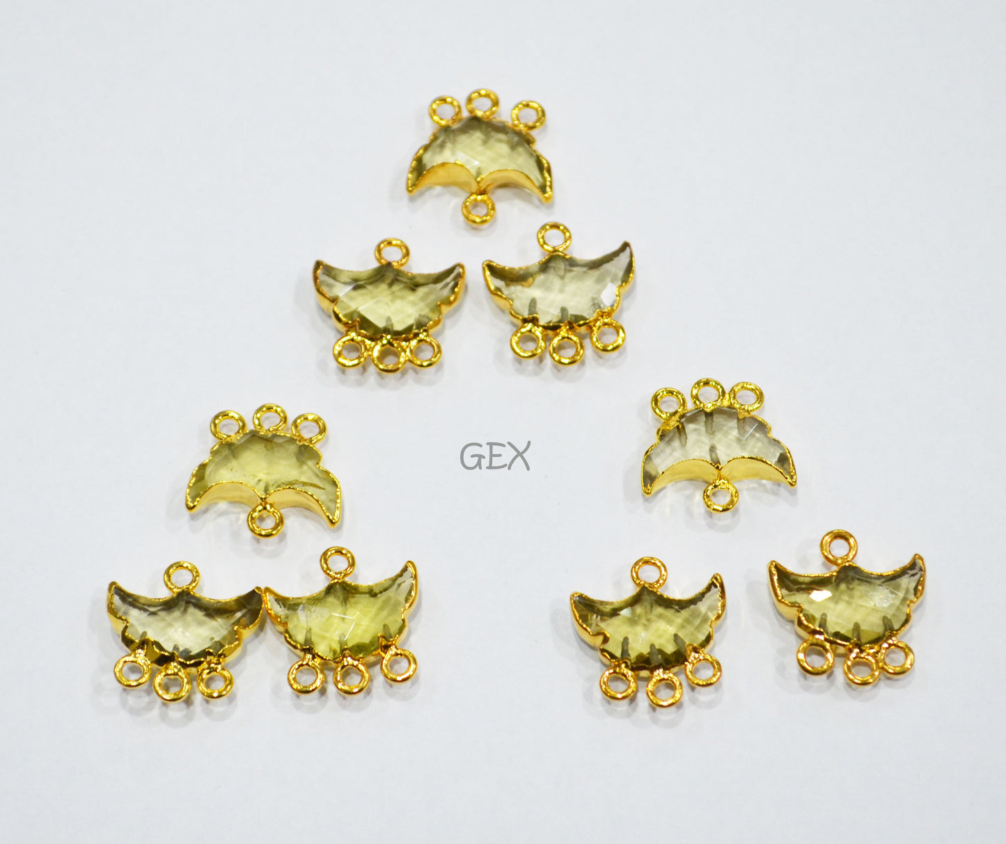 Lemon Quartz Electroplated Half Moon Shape Connector , Lemon Quartz Four Bail Faceted Connector Charm , Sold By Piece , 15 - 16 mm , 31905