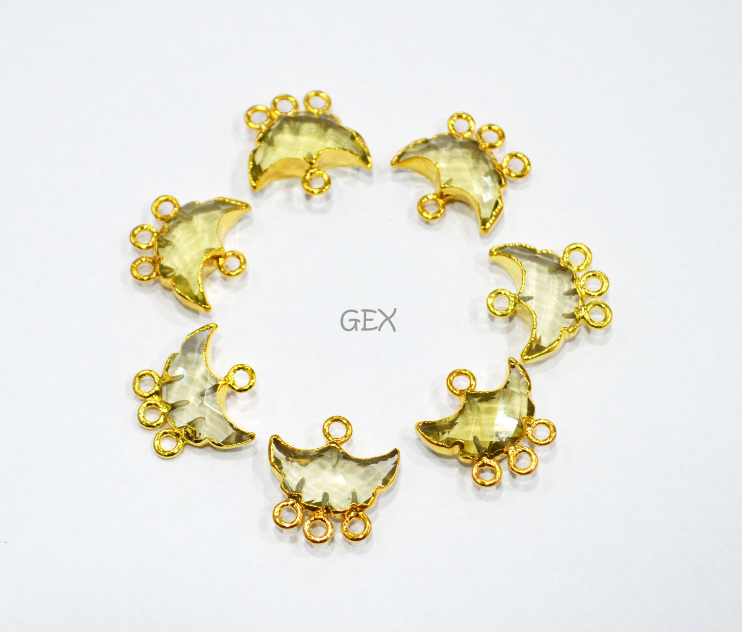 Lemon Quartz Electroplated Half Moon Shape Connector , Lemon Quartz Four Bail Faceted Connector Charm , Sold By Piece , 15 - 16 mm , 31905
