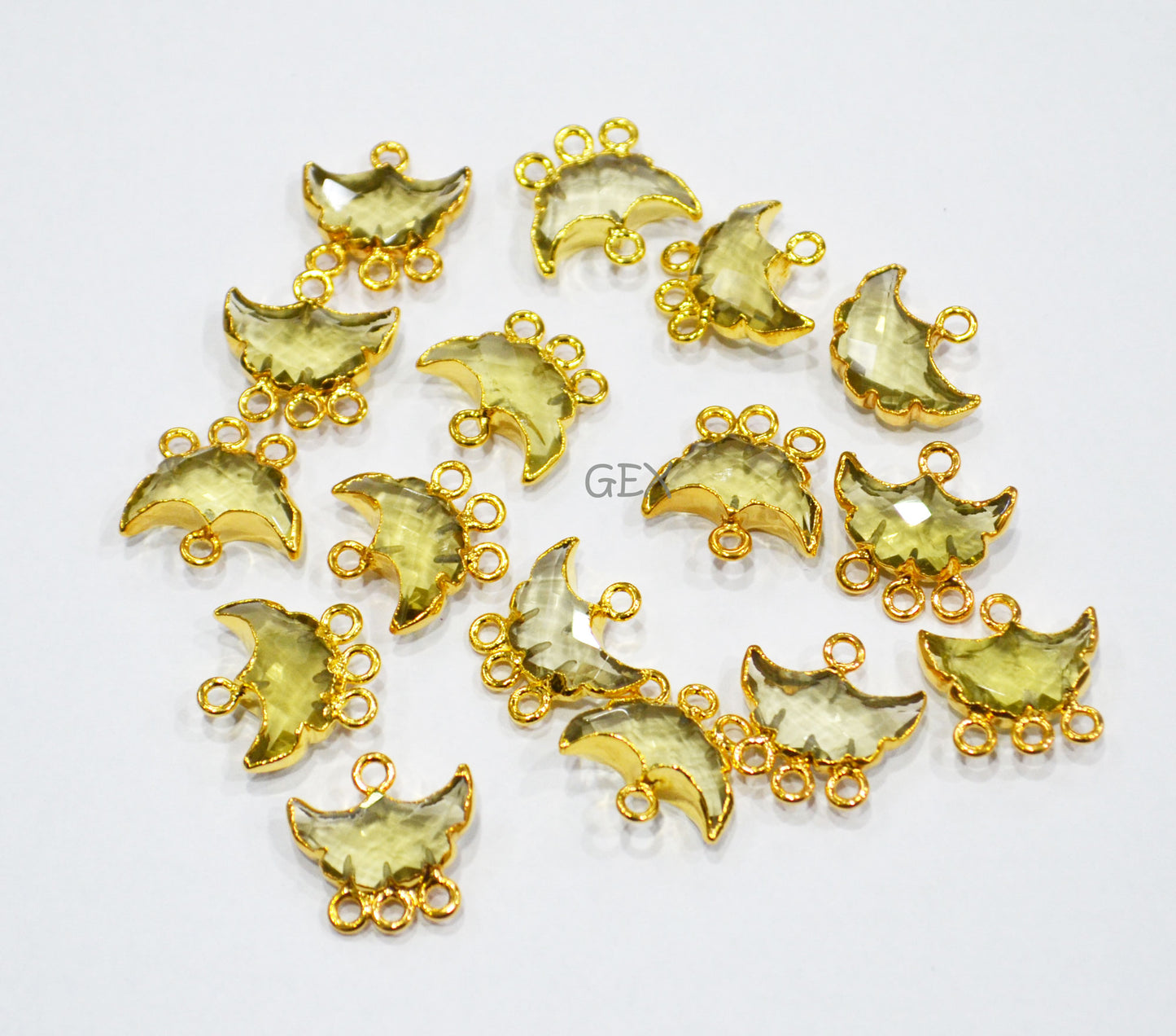 Lemon Quartz Electroplated Half Moon Shape Connector , Lemon Quartz Four Bail Faceted Connector Charm , Sold By Piece , 15 - 16 mm , 31905