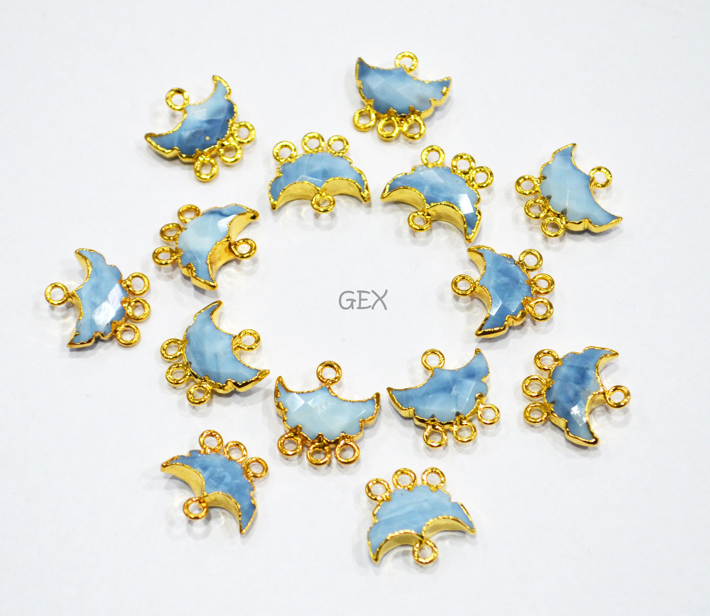 Denim Opal Electroplated Half Moon Shape Connector , Denim Opal Four Bail Faceted Connector Charm , Sold By Piece , 15 - 16 mm , 31906