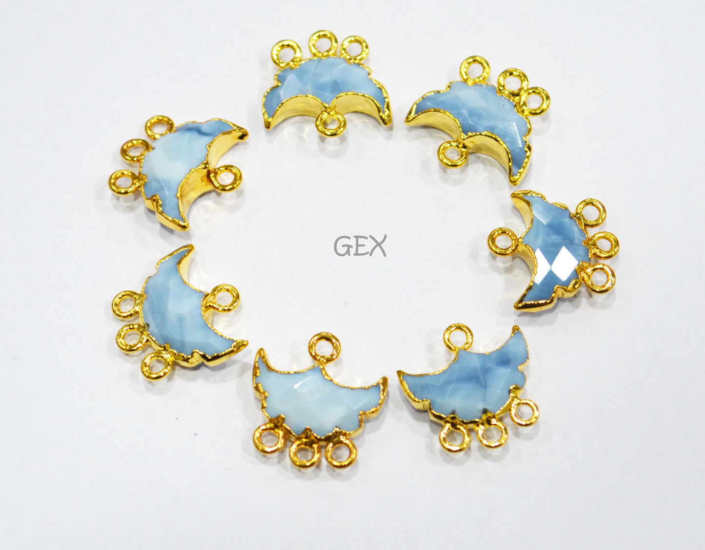Denim Opal Electroplated Half Moon Shape Connector , Denim Opal Four Bail Faceted Connector Charm , Sold By Piece , 15 - 16 mm , 31906