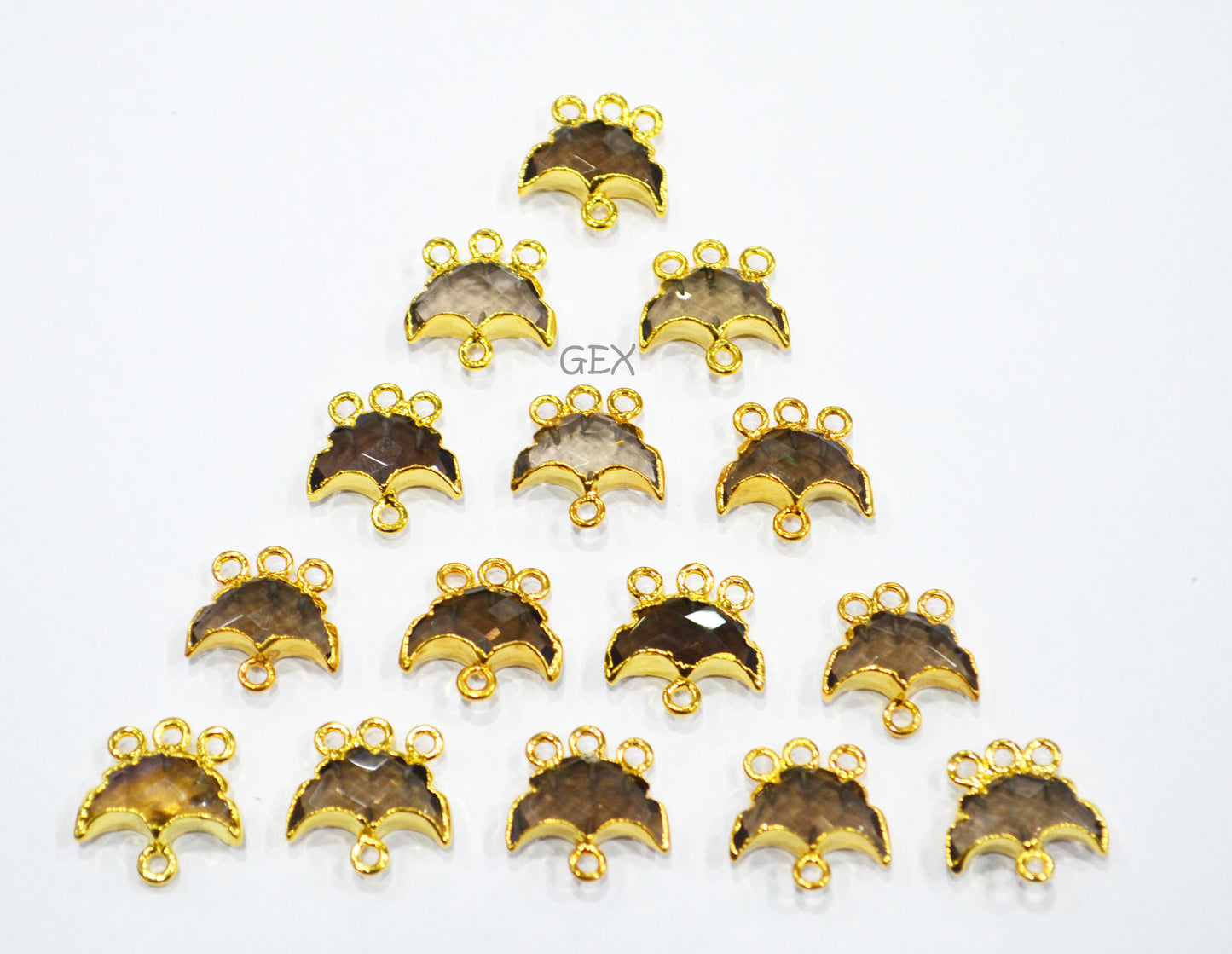 Smoky Electroplated Half Moon Shape Connector , Smoky Four Bail Faceted Connector Charm , Sold By Piece , 15 - 16 mm , 31908