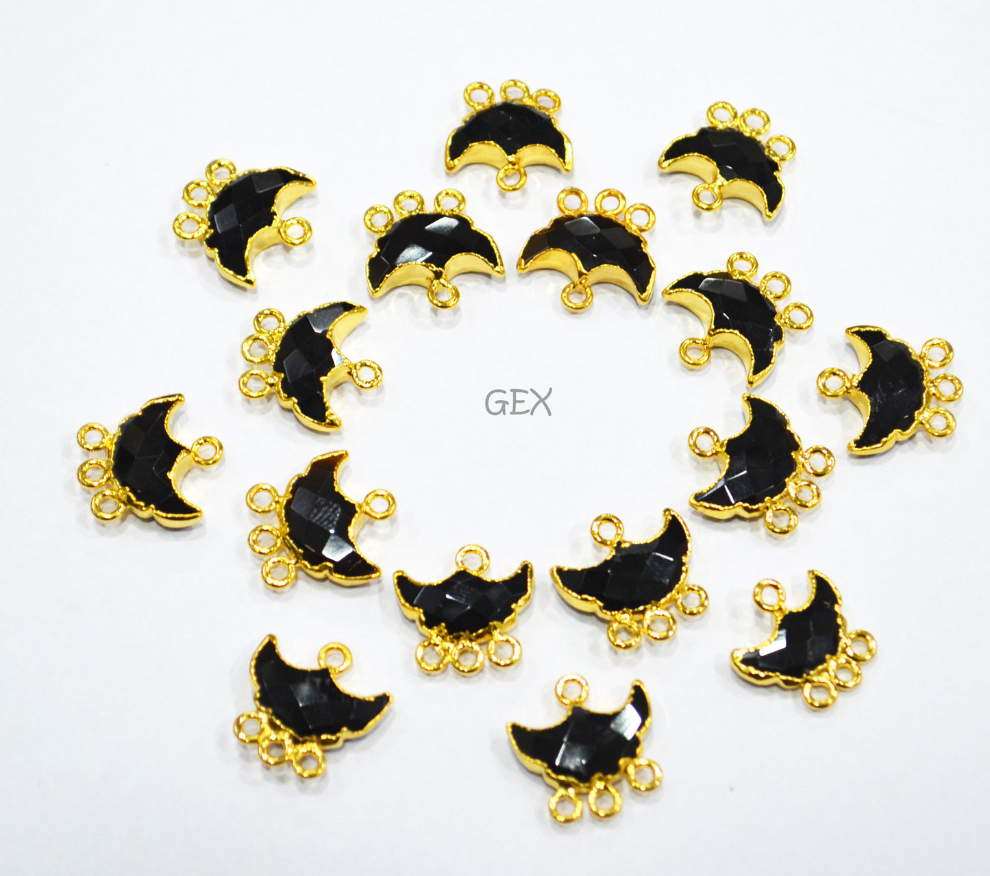 Black Onyx Electroplated Half Moon Shape Connector , Black Onyx Four Bail Faceted Connector Charm , Sold By Piece , 15 - 16 mm , 31909