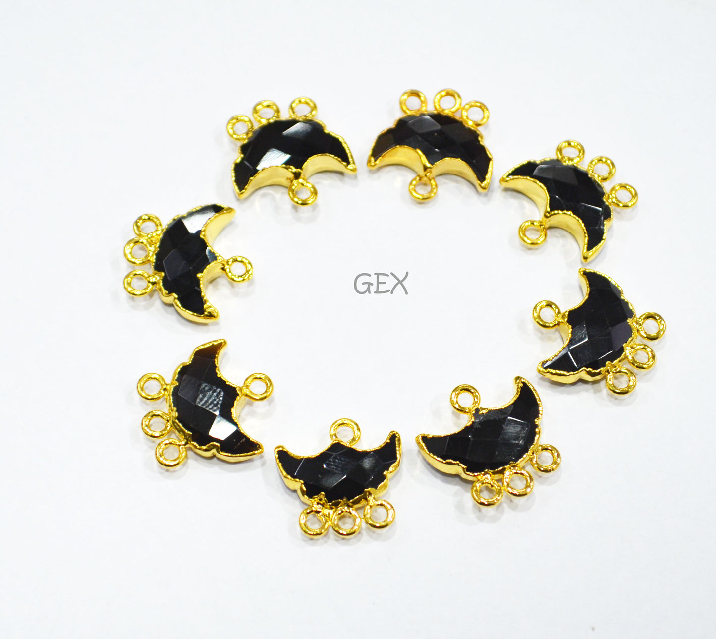 Black Onyx Electroplated Half Moon Shape Connector , Black Onyx Four Bail Faceted Connector Charm , Sold By Piece , 15 - 16 mm , 31909