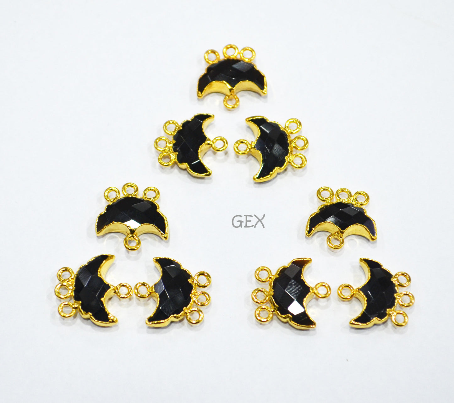 Black Onyx Electroplated Half Moon Shape Connector , Black Onyx Four Bail Faceted Connector Charm , Sold By Piece , 15 - 16 mm , 31909